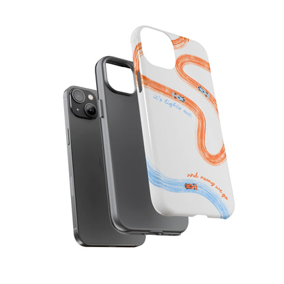 McLaren F1 Phone Case Orange and Blue Painted "its lights out and away we go", Trendy F1 Gift, Formula 1 Gift, Cute F1 Phone Case