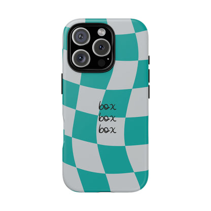 Mercedes Teal and Grey Checkered F1 Phone Case, Box Box Box F1 Phone Case