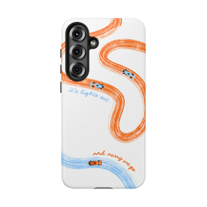 McLaren F1 Phone Case Orange and Blue Painted "its lights out and away we go", Trendy F1 Gift, Formula 1 Gift, Cute F1 Phone Case