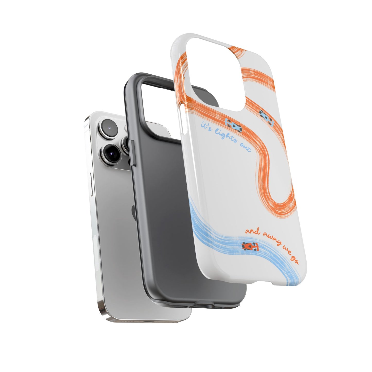 McLaren F1 Phone Case Orange and Blue Painted "its lights out and away we go", Trendy F1 Gift, Formula 1 Gift, Cute F1 Phone Case