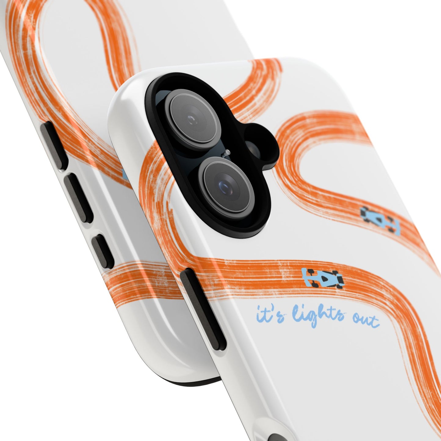 McLaren F1 Phone Case Orange and Blue Painted "its lights out and away we go", Trendy F1 Gift, Formula 1 Gift, Cute F1 Phone Case