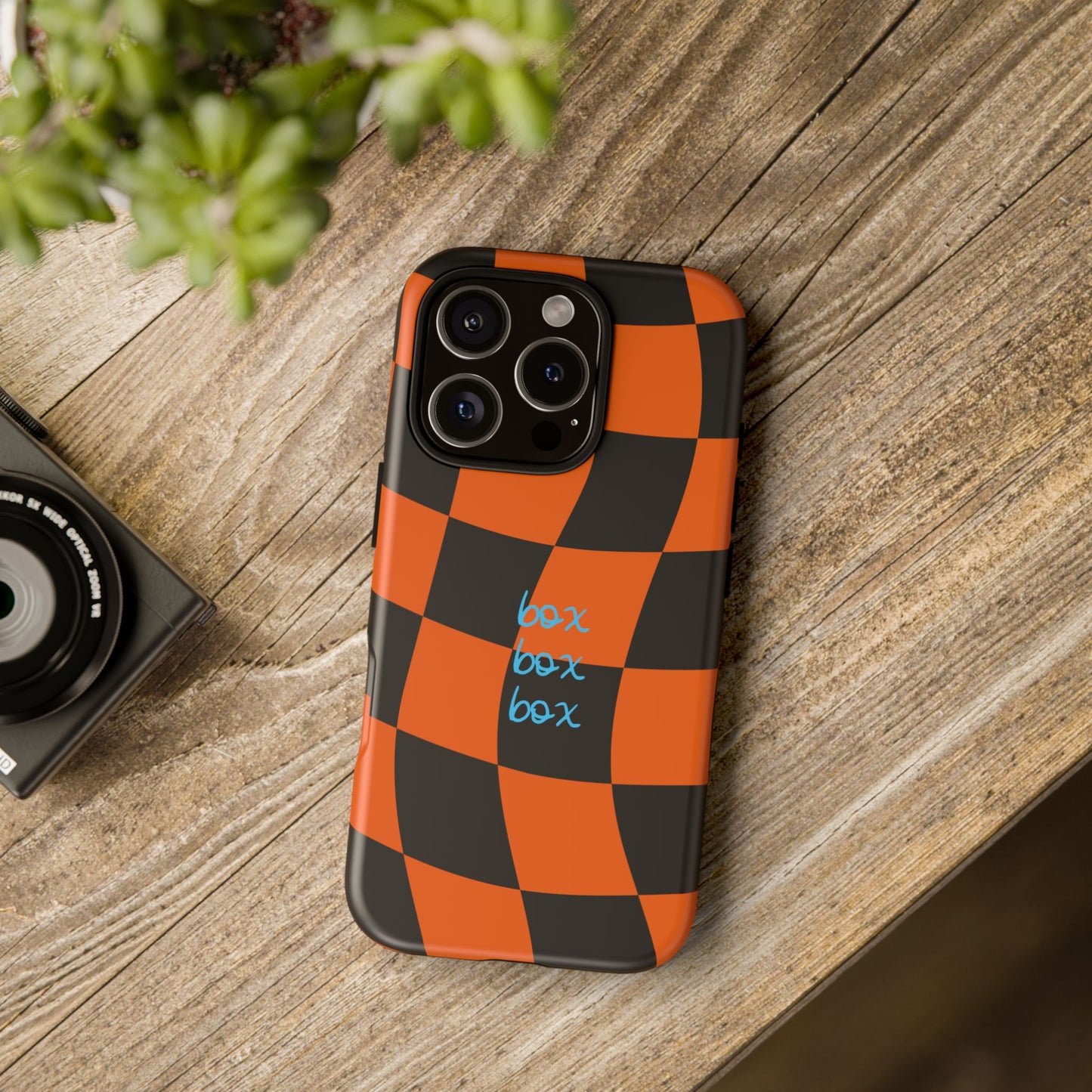 McLaren Orange and Black Checkered F1 Phone Case, Box Box Box F1 Phone Case