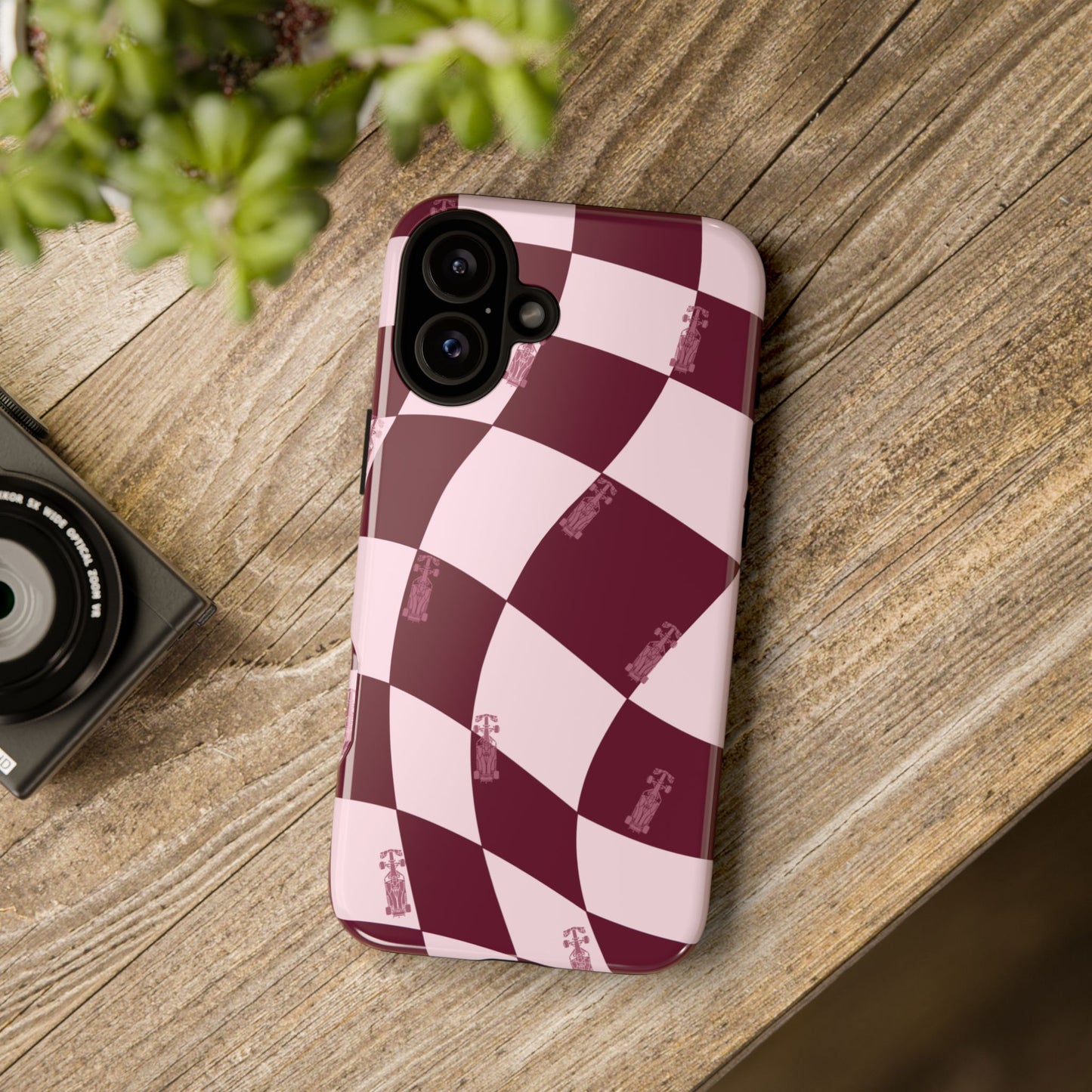 F1 Phone Case Pink Checkered Design, Trendy F1 Gift, Formula 1 Gift, Cute F1 Phone Case, Unique Formula One Phone Case