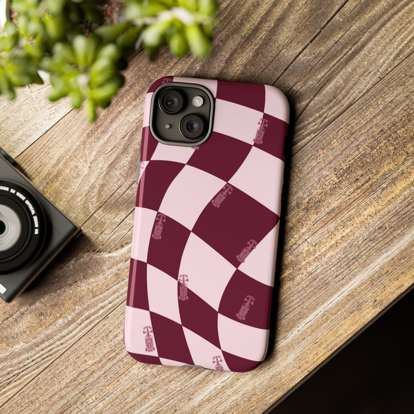 F1 Phone Case Pink Checkered Design, Trendy F1 Gift, Formula 1 Gift, Cute F1 Phone Case, Unique Formula One Phone Case