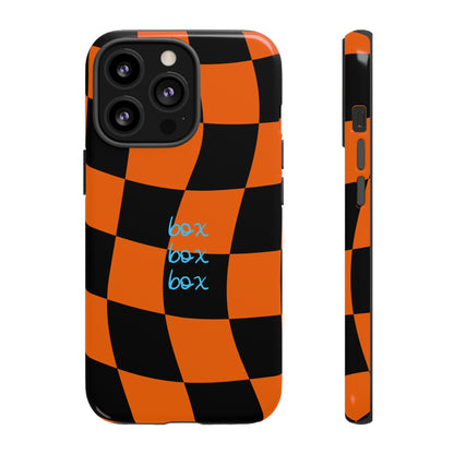 McLaren Orange and Black Checkered F1 Phone Case, Box Box Box F1 Phone Case