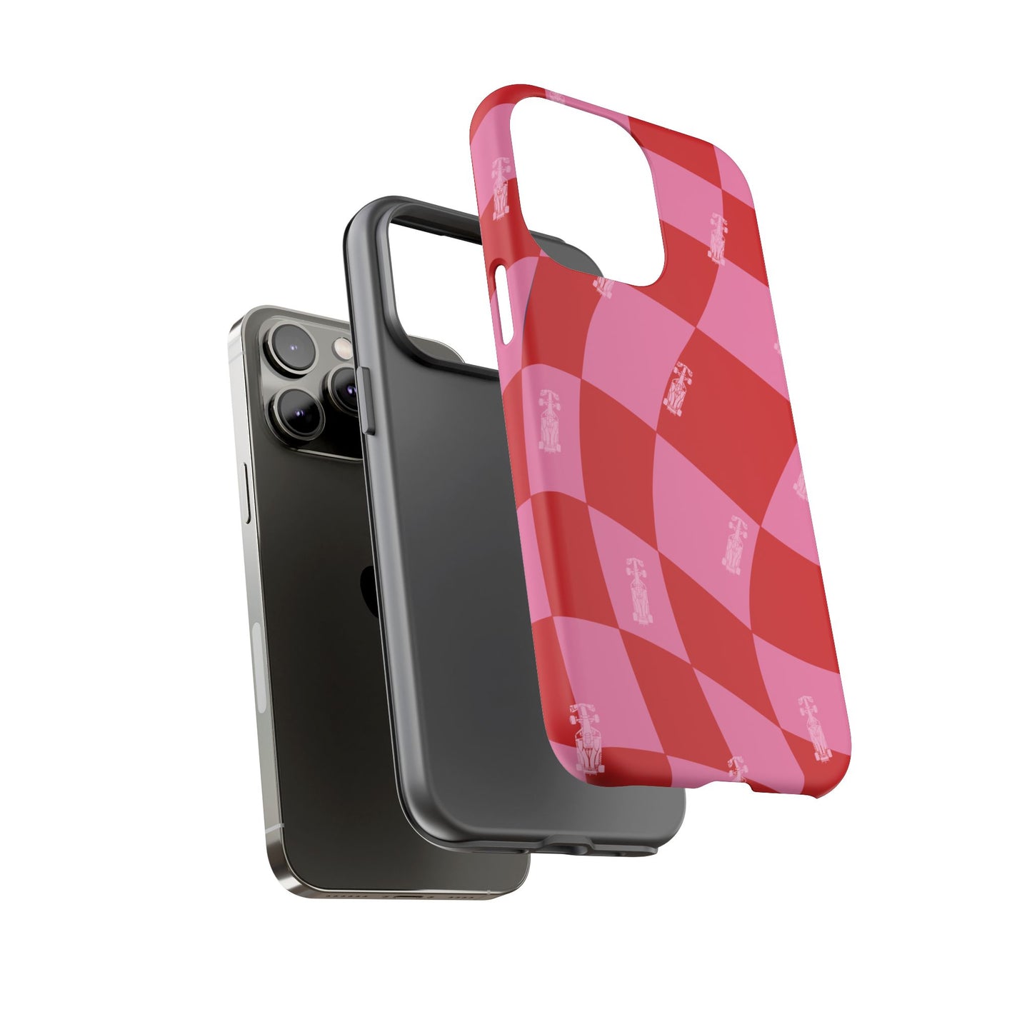F1 Phone Case Pink and Red Checkerboard Design, Trendy F1 Gift, Girly Formula 1 Gift, Cute F1 Phone Case, Unique Formula One Phone Case