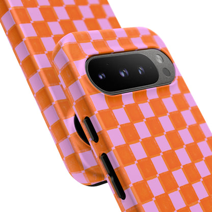 Simply Lovely Orange and Pink Checkered F1 Phone Case Design, Trendy F1 Gift, Formula 1 Gift, Cute F1 Phone Case
