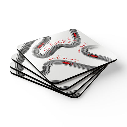 F1 Black and Red Corkwood Coaster Set of 4 | Formula 1 Coaster Set