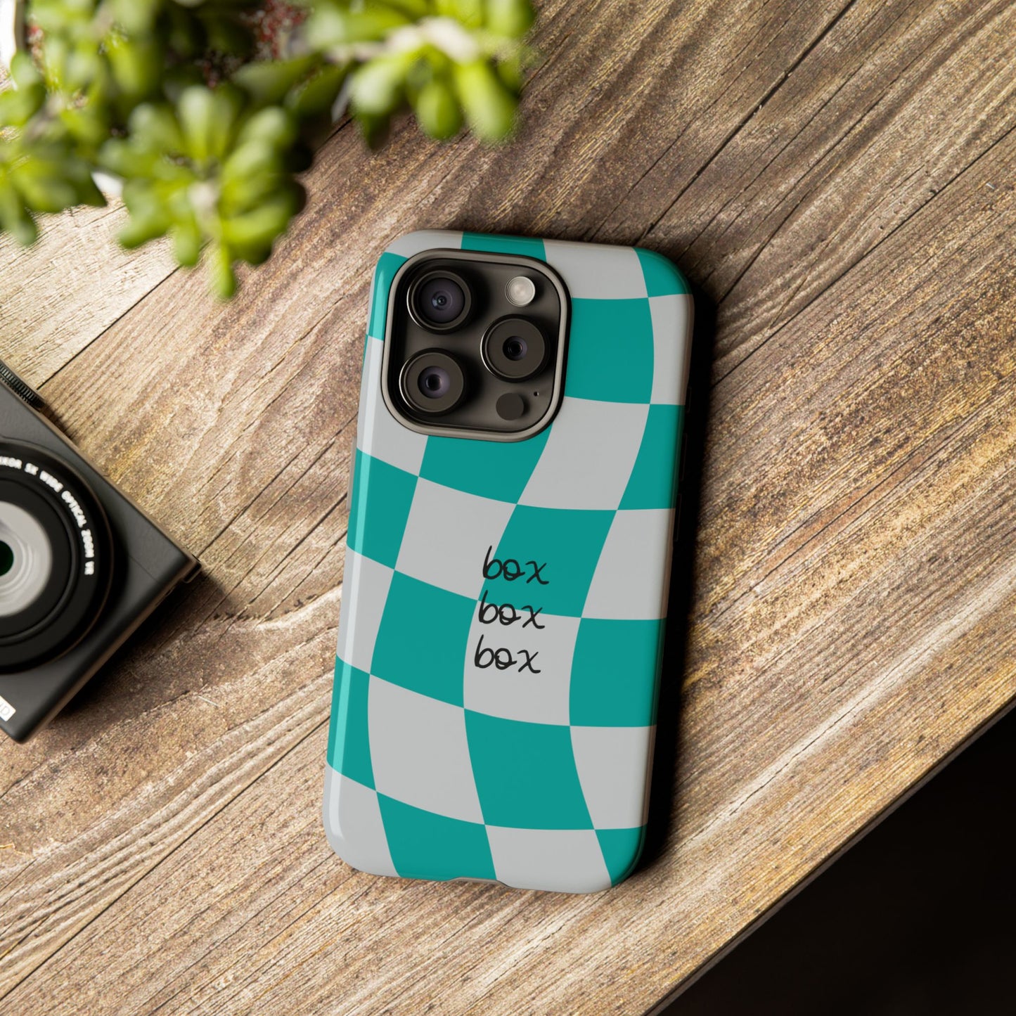 Mercedes Teal and Grey Checkered F1 Phone Case, Box Box Box F1 Phone Case