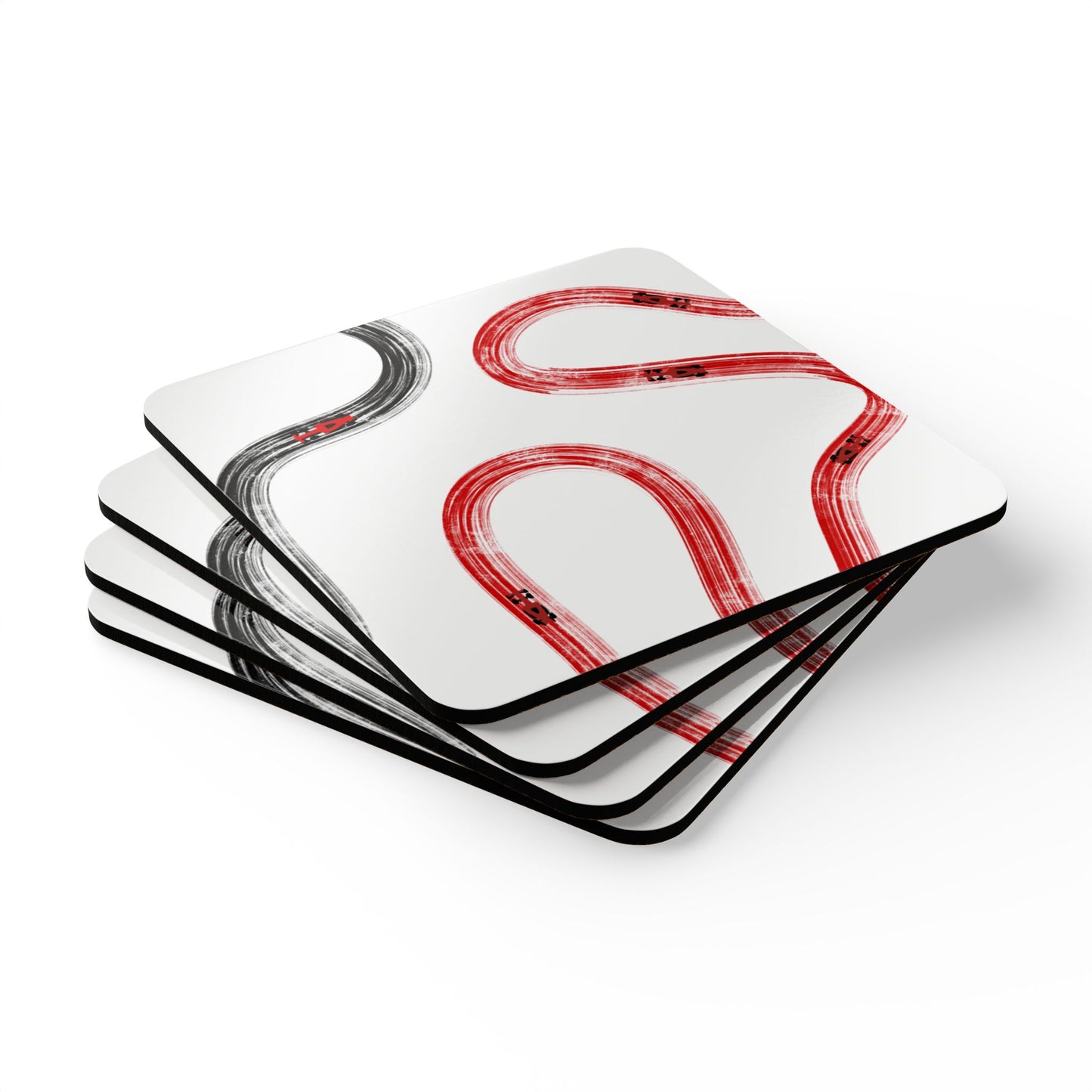 F1 Ferrari Red and Black Corkwood Coaster Set of 4 | Formula 1 Coaster Set