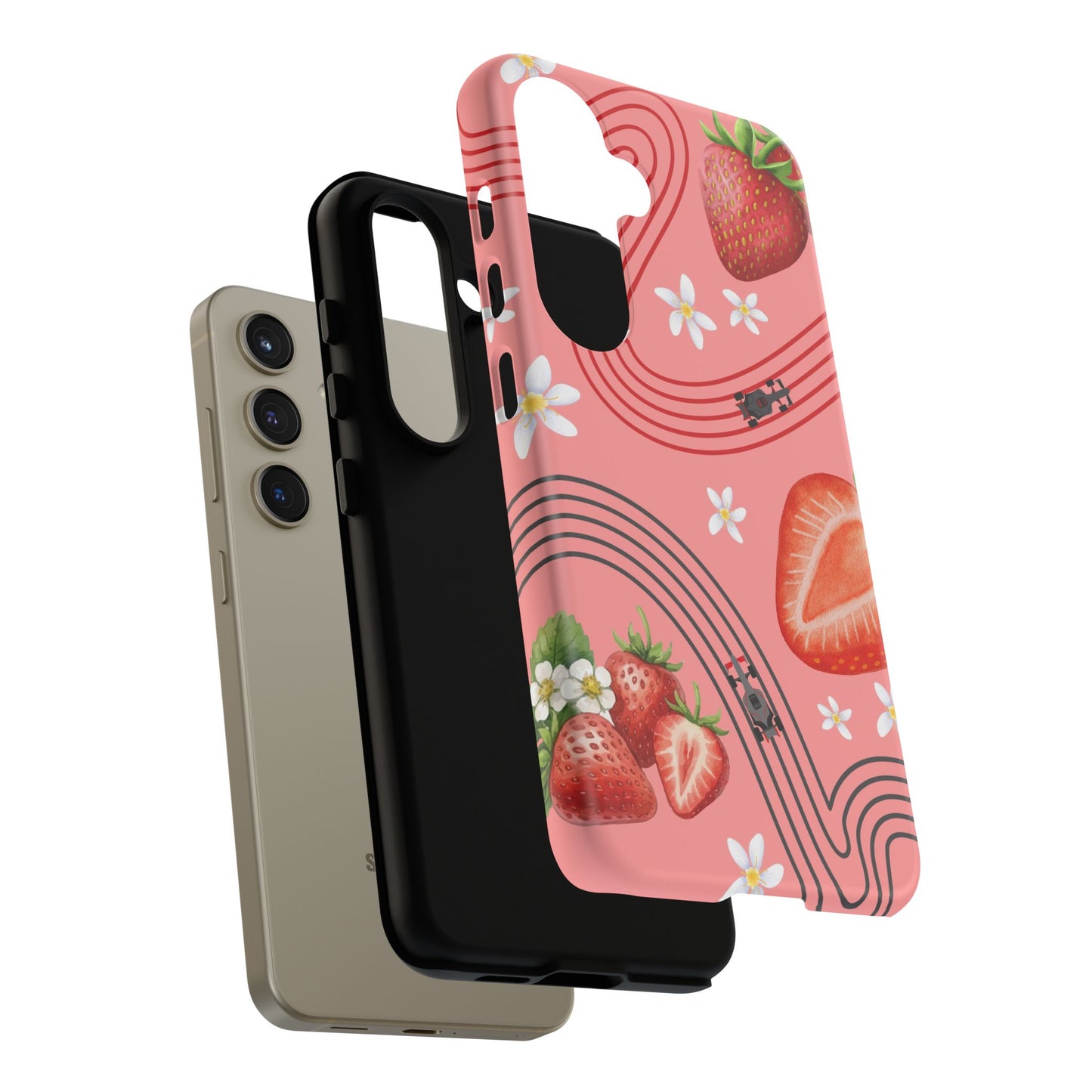 Red F1 Audi and Strawberries Phone Case, Trendy F1 Gift, Formula 1 Gift, Cute Fruit F1 Phone Case, Unique Phone Case
