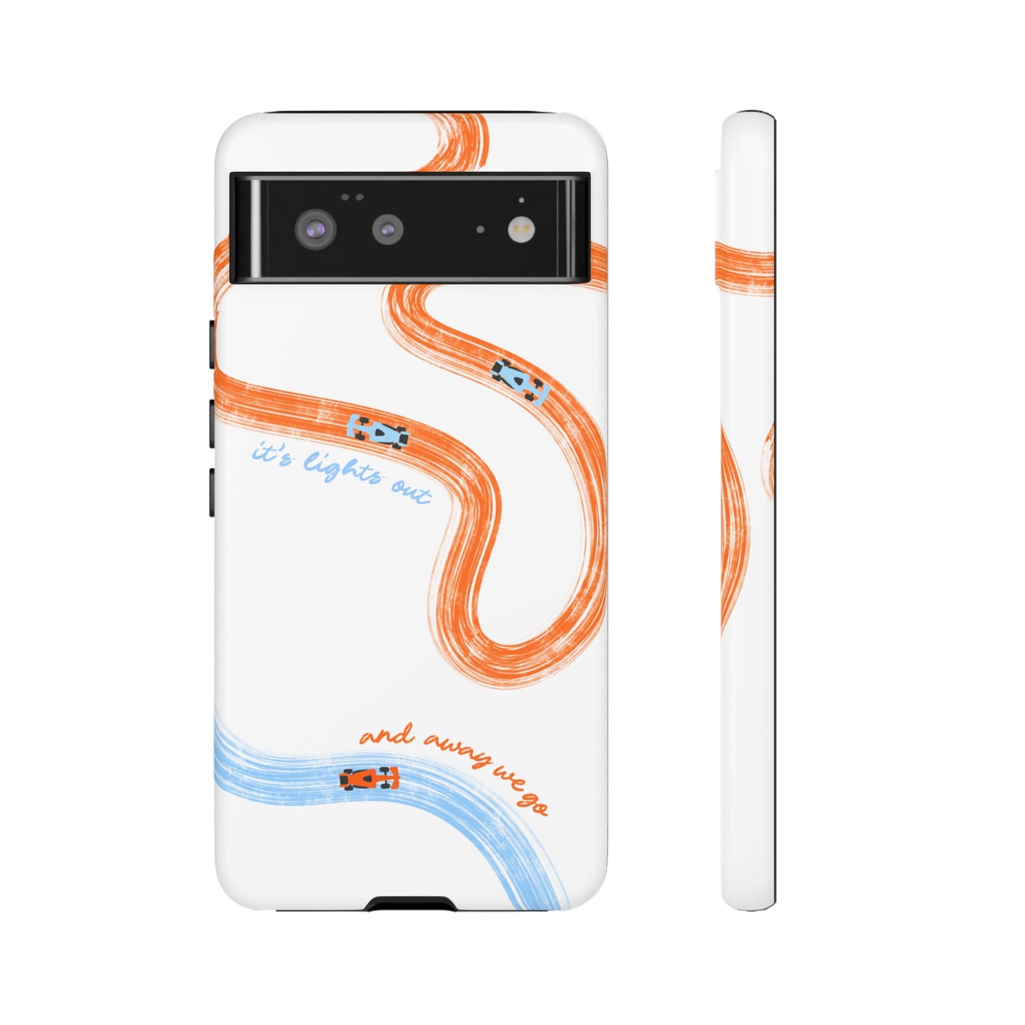 McLaren F1 Phone Case Orange and Blue Painted "its lights out and away we go", Trendy F1 Gift, Formula 1 Gift, Cute F1 Phone Case