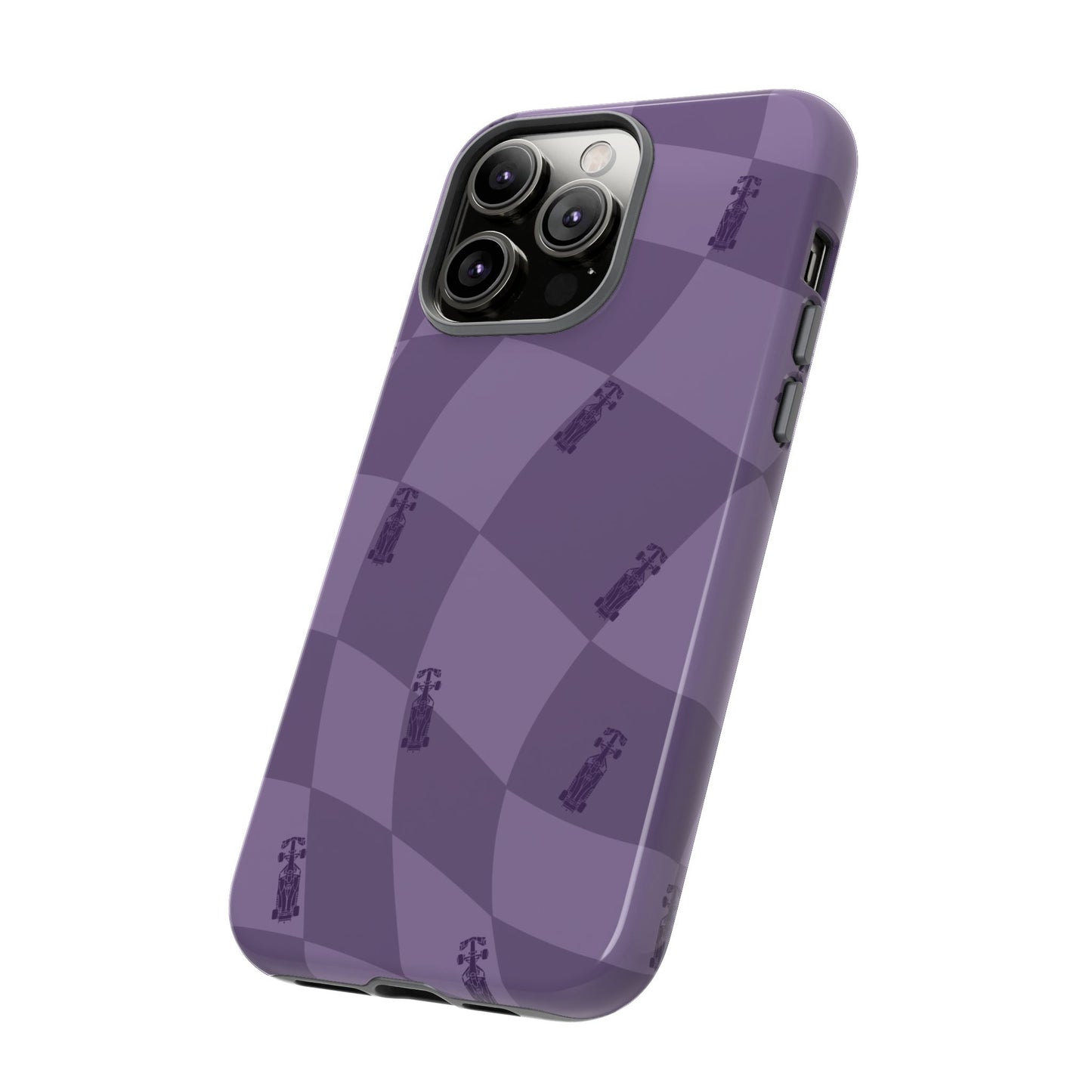 F1 Phone Case Purple Checkered Design, Trendy F1 Gift, Formula 1 Gift, Cute F1 Phone Case, Unique Formula One Phone Case
