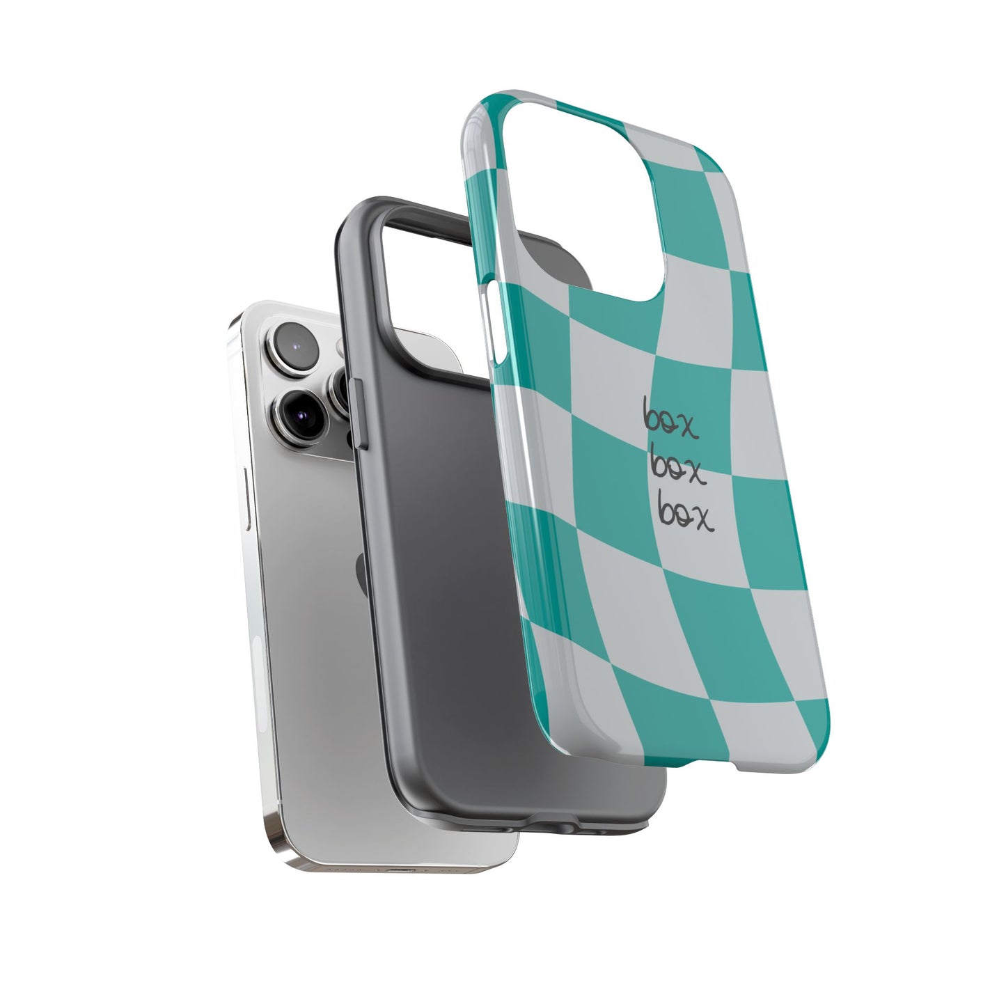 Mercedes Teal and Grey Checkered F1 Phone Case, Box Box Box F1 Phone Case