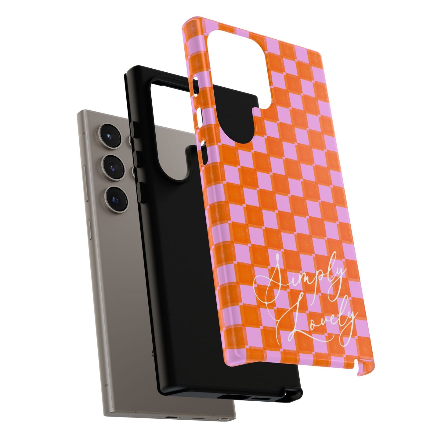 Simply Lovely Orange and Pink Checkered F1 Phone Case Design, Trendy F1 Gift, Formula 1 Gift, Cute F1 Phone Case