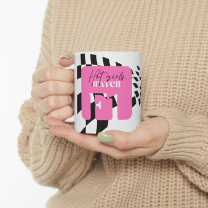 Pink Checkered F1 Mug, Hot Girls Watch F1 Mug