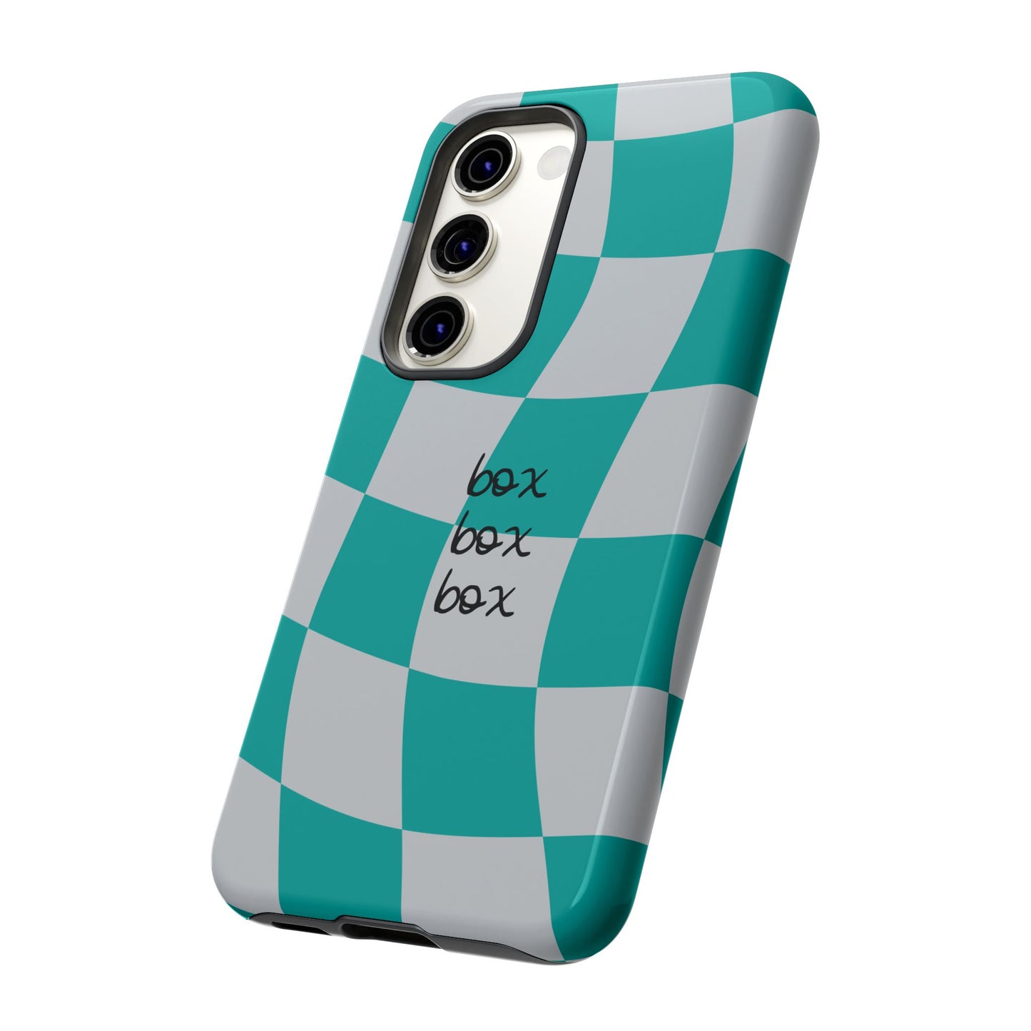 Mercedes Teal and Grey Checkered F1 Phone Case, Box Box Box F1 Phone Case