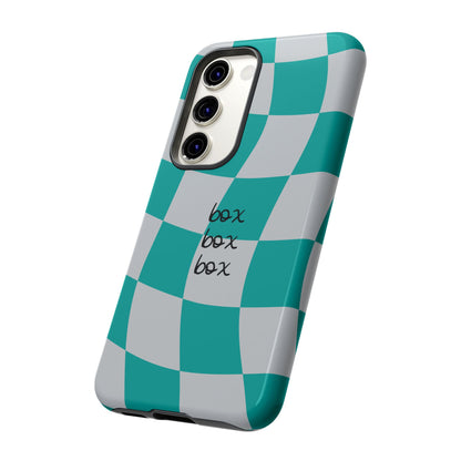 Mercedes Teal and Grey Checkered F1 Phone Case, Box Box Box F1 Phone Case