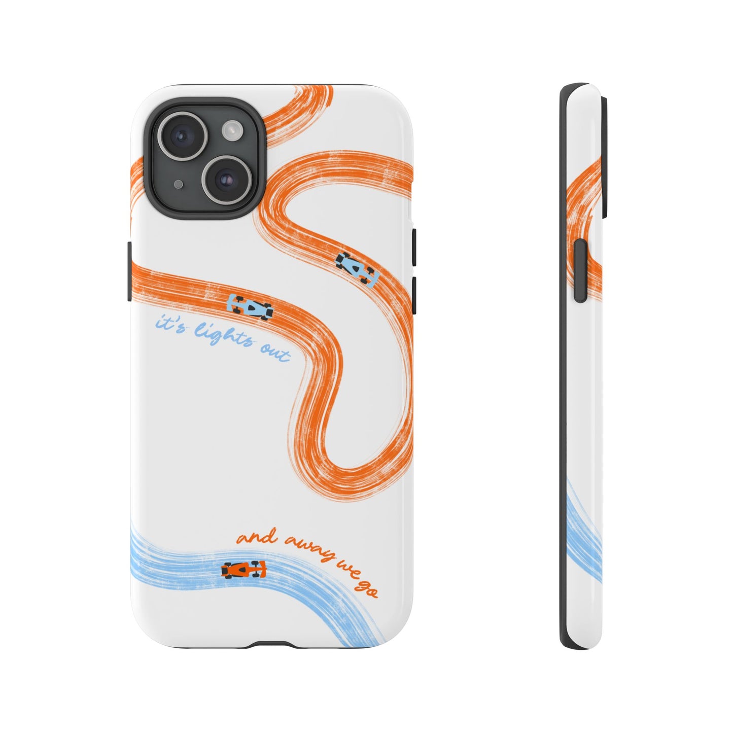 McLaren F1 Phone Case Orange and Blue Painted "its lights out and away we go", Trendy F1 Gift, Formula 1 Gift, Cute F1 Phone Case