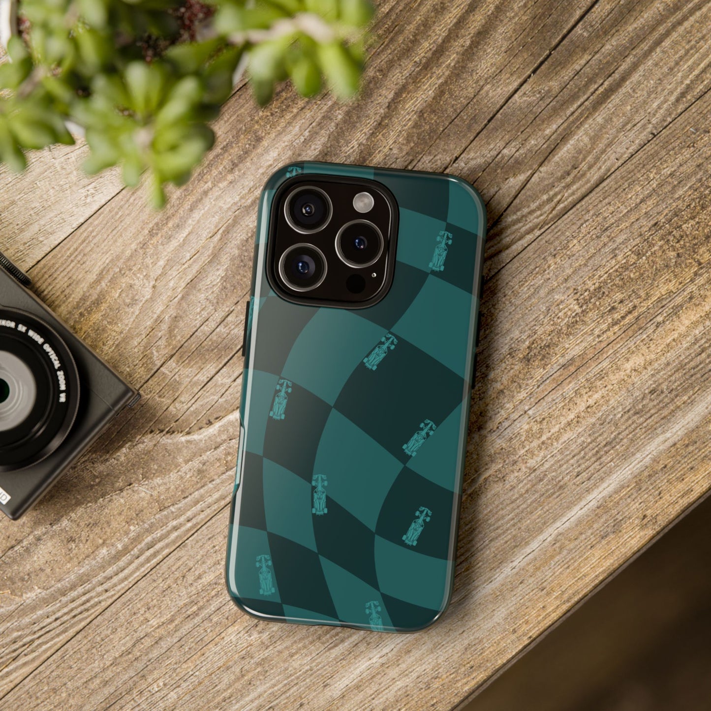 F1 Phone Case Teal Checkered Design, Trendy F1 Gift, Formula 1 Gift, Cute F1 Phone Case, Unique Formula One Phone Case
