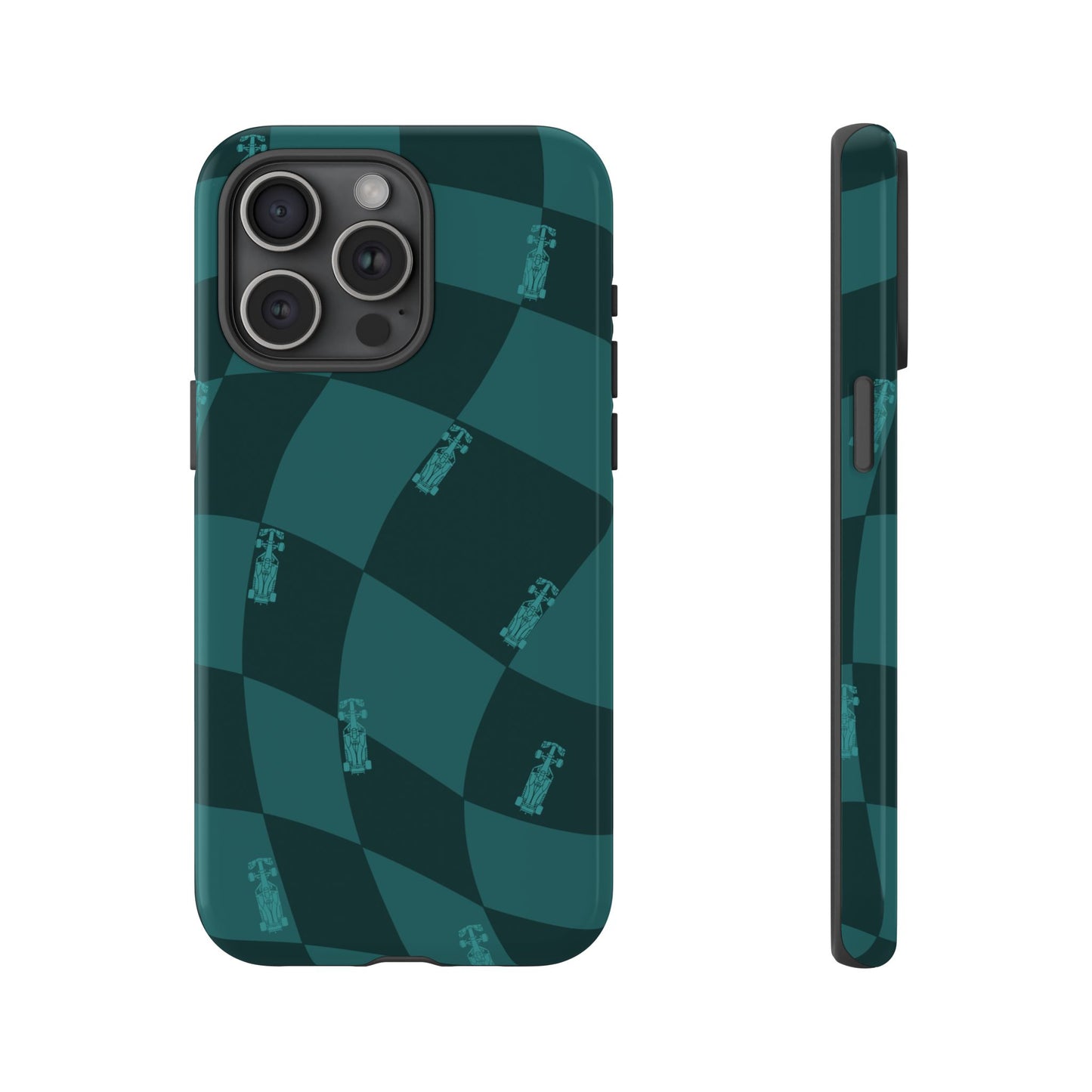 F1 Phone Case Teal Checkered Design, Trendy F1 Gift, Formula 1 Gift, Cute F1 Phone Case, Unique Formula One Phone Case