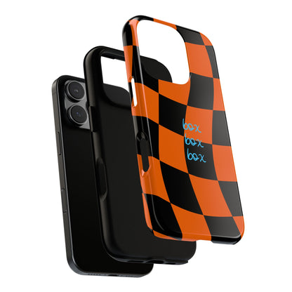 McLaren Orange and Black Checkered F1 Phone Case, Box Box Box F1 Phone Case