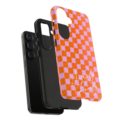 Simply Lovely Orange and Pink Checkered F1 Phone Case Design, Trendy F1 Gift, Formula 1 Gift, Cute F1 Phone Case