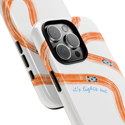 McLaren F1 Phone Case Orange and Blue Painted "its lights out and away we go", Trendy F1 Gift, Formula 1 Gift, Cute F1 Phone Case