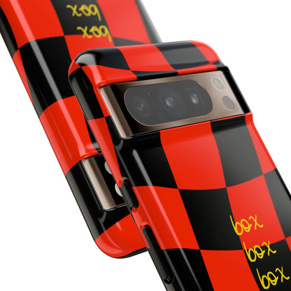 F1 Ferrari Black and Red Checkered Phone Case, Box Box Box F1 Phone Case