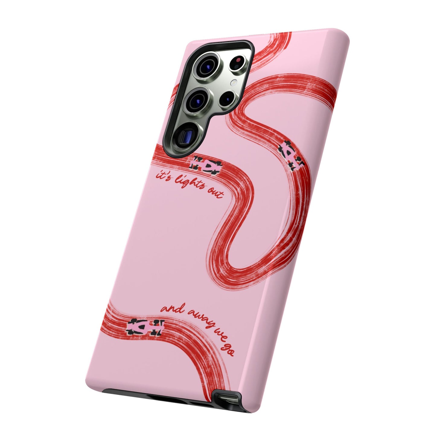 F1 Phone Case Pink and Red Painted "its lights out and away we go", Trendy F1 Gift, Formula 1 Gift, Cute F1 Phone Case, Unique Phone Case