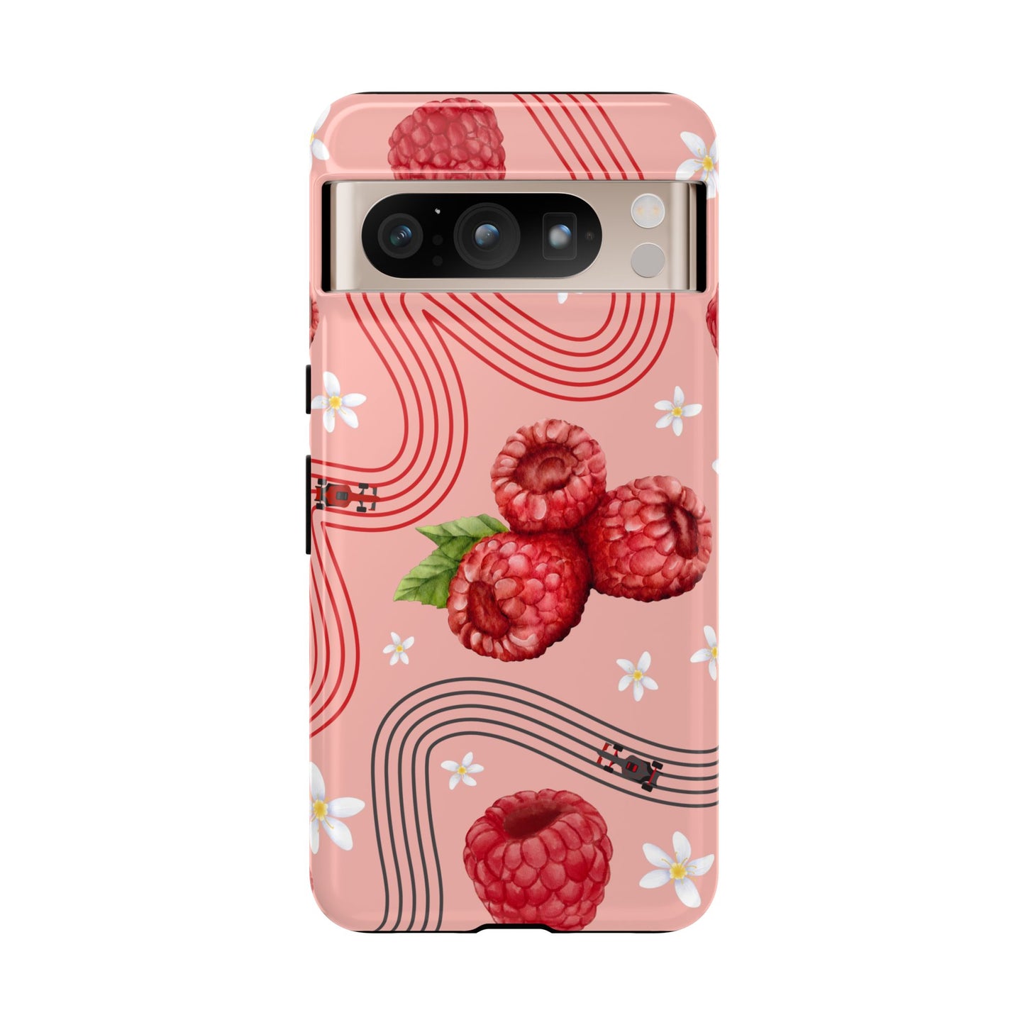 Red F1 Haas and Raspberries Phone Case, Trendy F1 Gift, Formula 1 Gift, Cute Fruit F1 Phone Case, Unique Phone Case