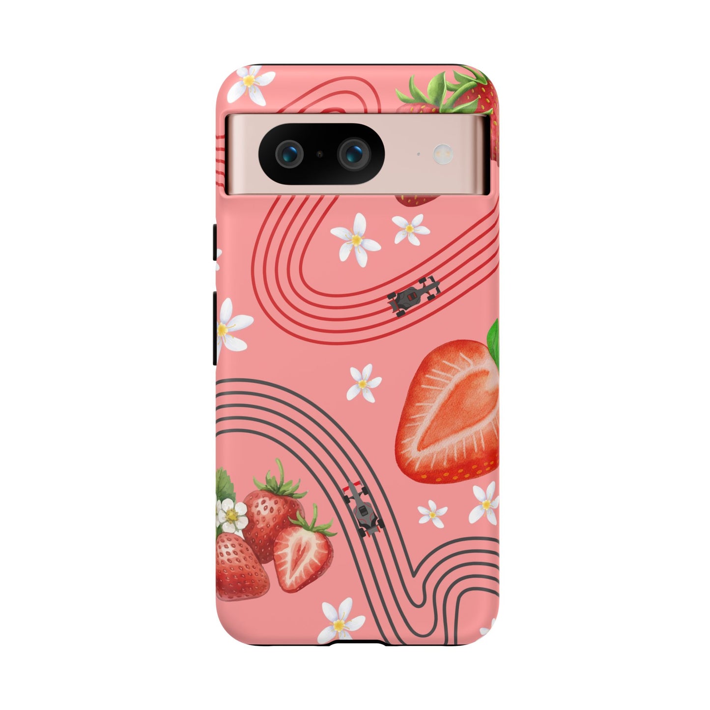 Red F1 Audi and Strawberries Phone Case, Trendy F1 Gift, Formula 1 Gift, Cute Fruit F1 Phone Case, Unique Phone Case
