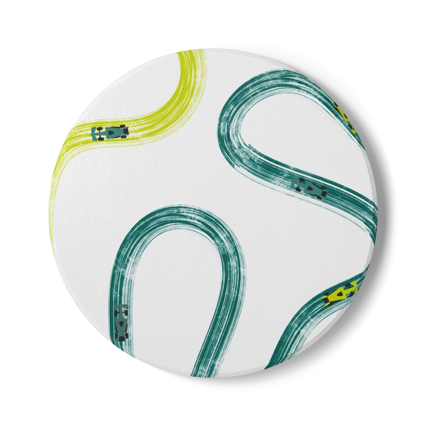 F1 Aston Martin Ceramic Coaster - Teal and Yellow Painted Tracks