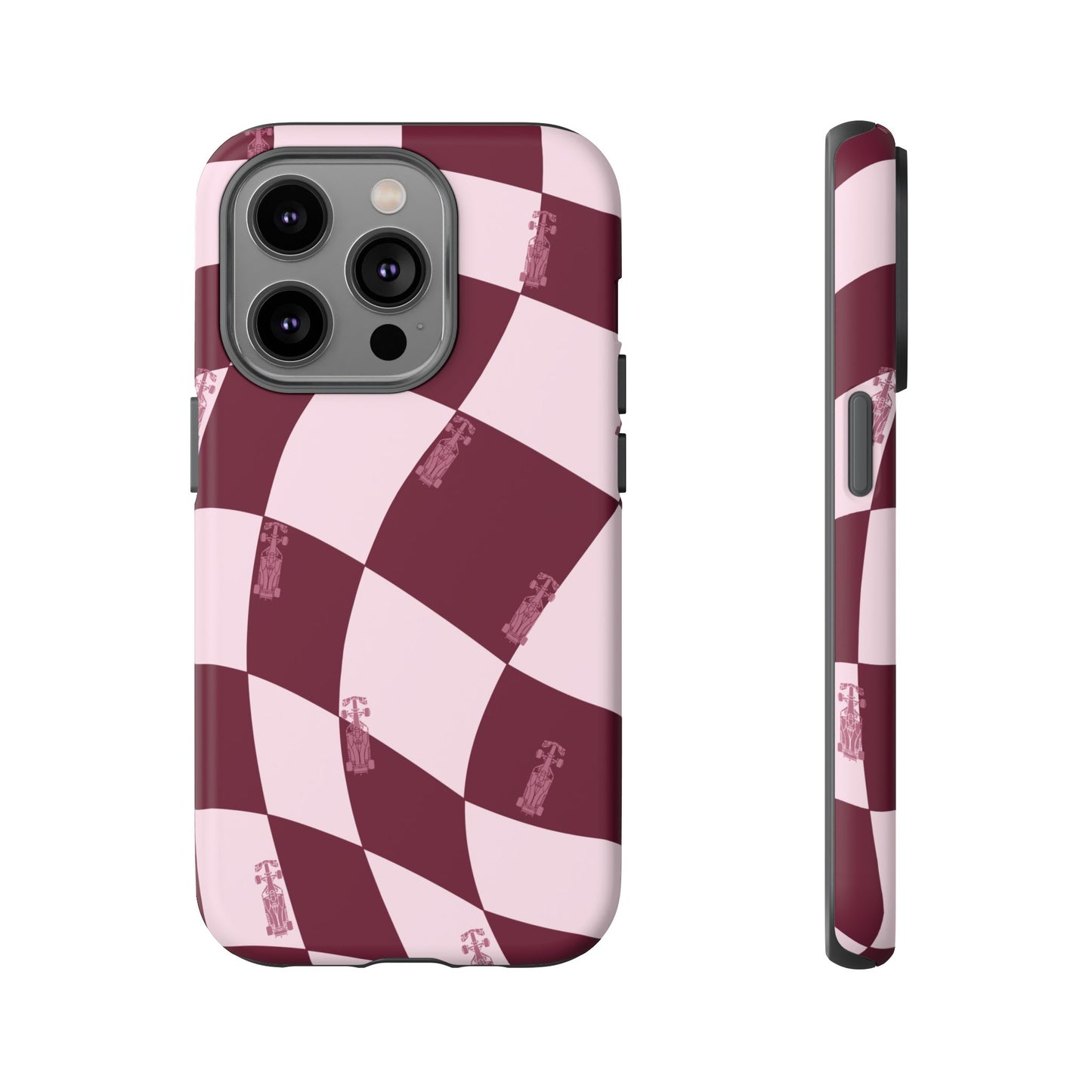 F1 Phone Case Pink Checkered Design, Trendy F1 Gift, Formula 1 Gift, Cute F1 Phone Case, Unique Formula One Phone Case