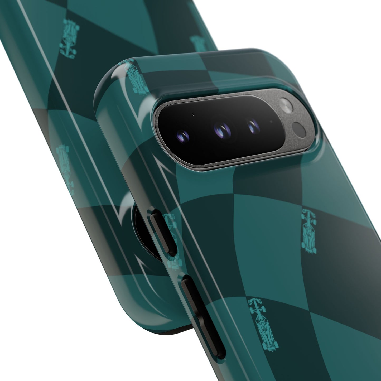 F1 Phone Case Teal Checkered Design, Trendy F1 Gift, Formula 1 Gift, Cute F1 Phone Case, Unique Formula One Phone Case