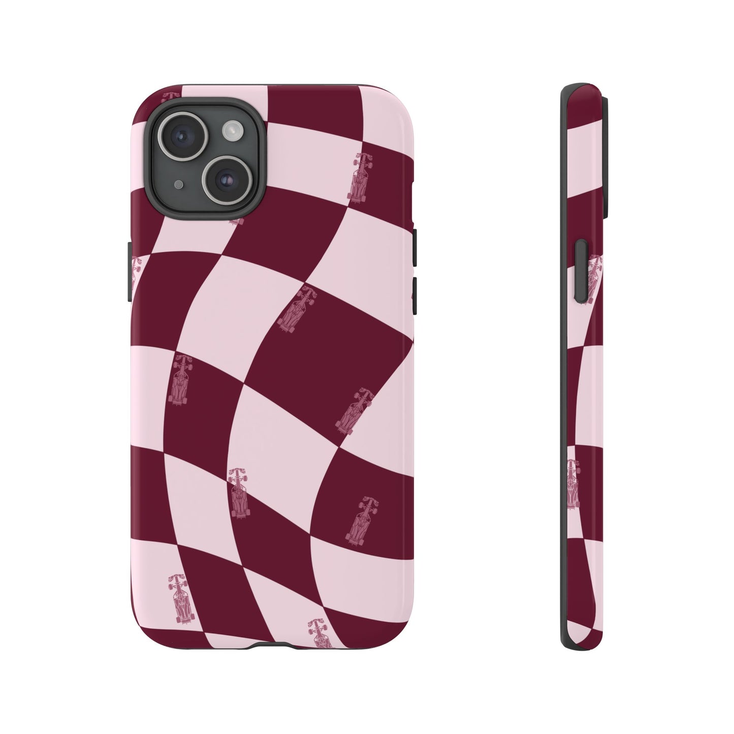 F1 Phone Case Pink Checkered Design, Trendy F1 Gift, Formula 1 Gift, Cute F1 Phone Case, Unique Formula One Phone Case