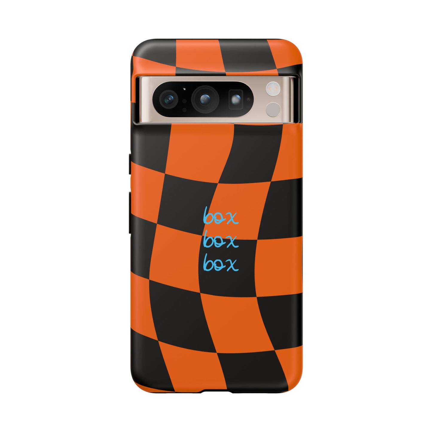 McLaren Orange and Black Checkered F1 Phone Case, Box Box Box F1 Phone Case