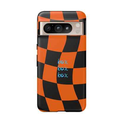 McLaren Orange and Black Checkered F1 Phone Case, Box Box Box F1 Phone Case