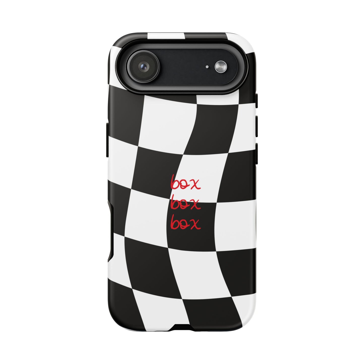 Black and Red Checkered F1 Phone Case, Box Box Box F1 Phone Case