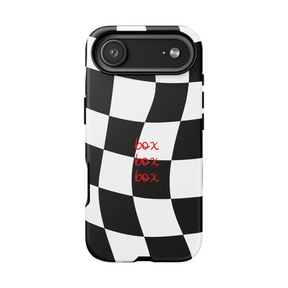 Black and Red Checkered F1 Phone Case, Box Box Box F1 Phone Case