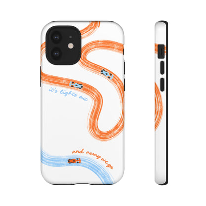 McLaren F1 Phone Case Orange and Blue Painted "its lights out and away we go", Trendy F1 Gift, Formula 1 Gift, Cute F1 Phone Case