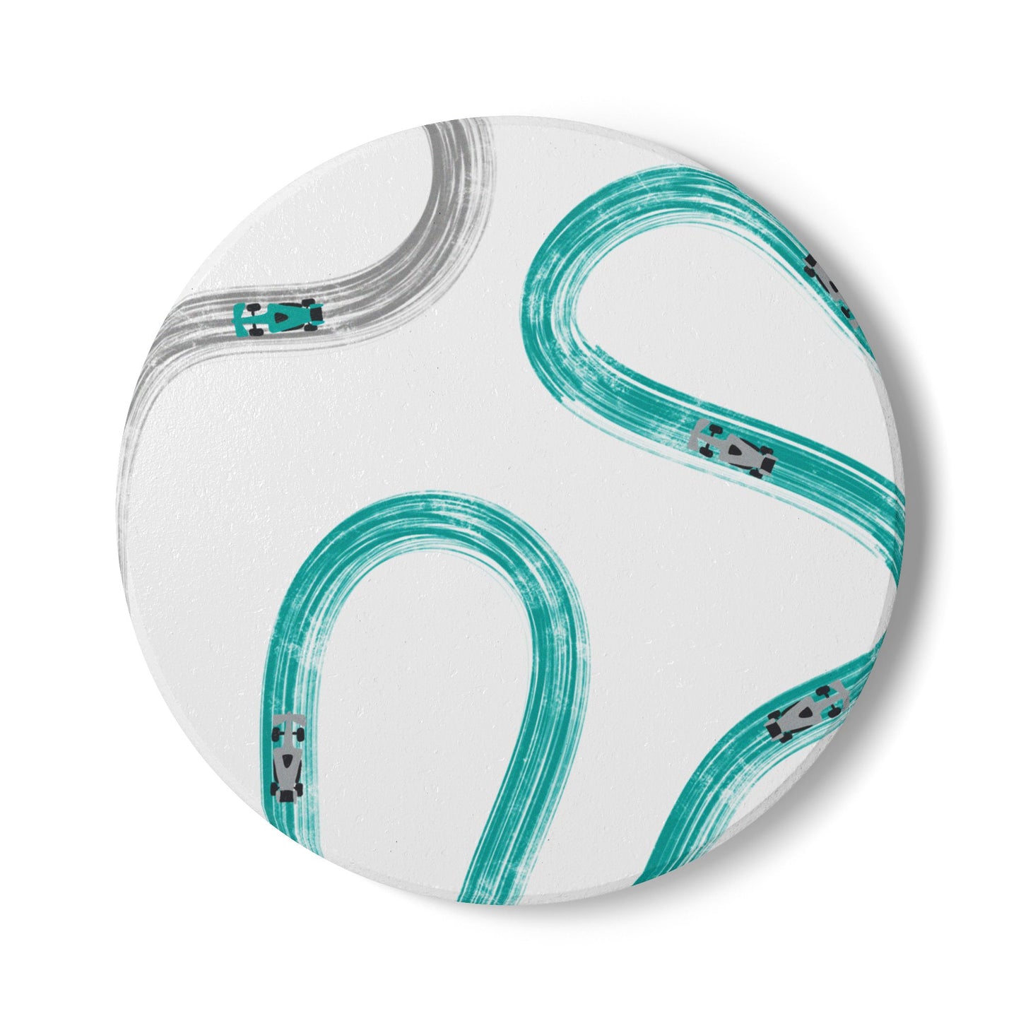 F1 Mercedes Ceramic Coaster - Teal and Gray Painted Tracks