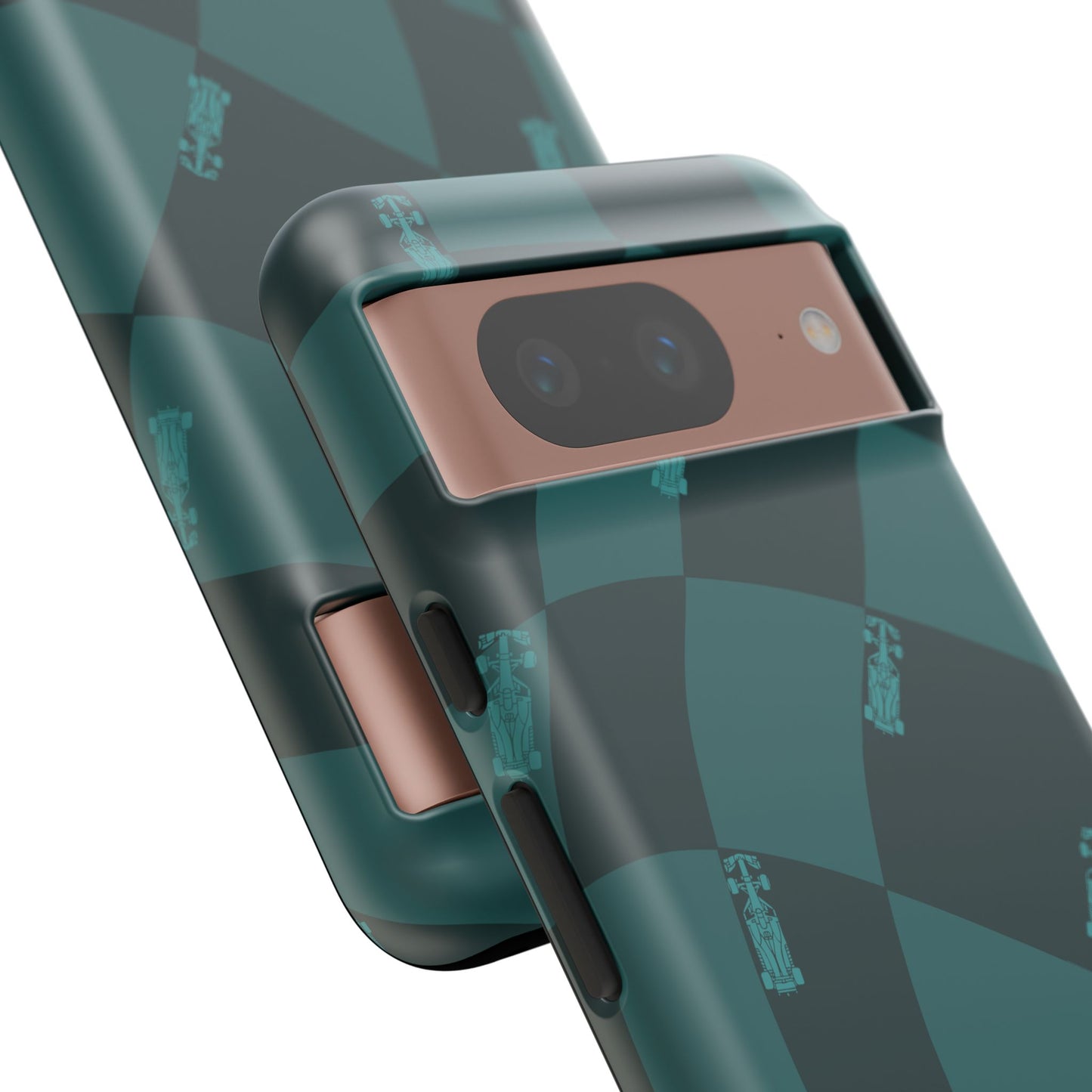F1 Phone Case Teal Checkered Design, Trendy F1 Gift, Formula 1 Gift, Cute F1 Phone Case, Unique Formula One Phone Case
