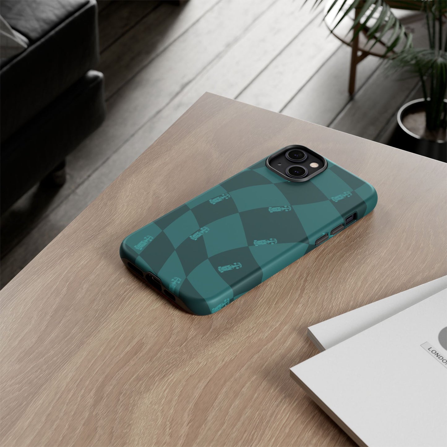 F1 Phone Case Teal Checkered Design, Trendy F1 Gift, Formula 1 Gift, Cute F1 Phone Case, Unique Formula One Phone Case