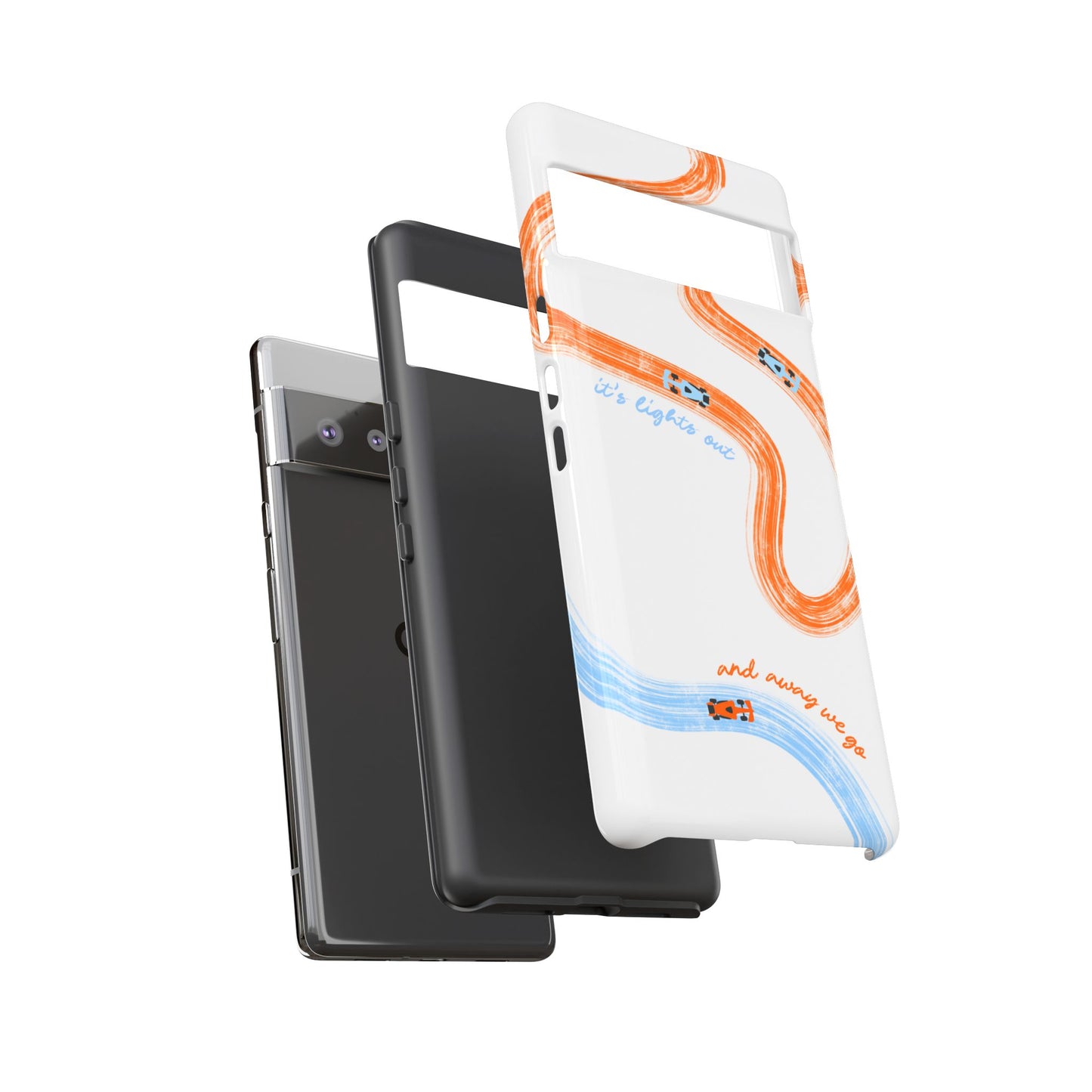 McLaren F1 Phone Case Orange and Blue Painted "its lights out and away we go", Trendy F1 Gift, Formula 1 Gift, Cute F1 Phone Case