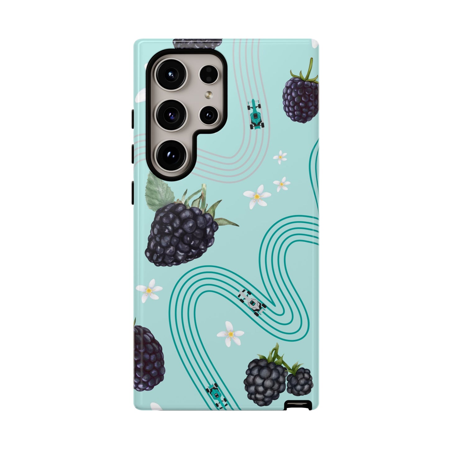 Teal F1 Mercedes and Blackberries Phone Case , Trendy F1 Gift, Formula 1 Gift, Cute Fruit F1 Phone Case, Unique Phone Case