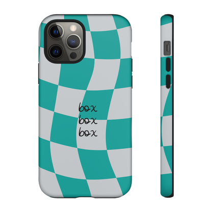 Mercedes Teal and Grey Checkered F1 Phone Case, Box Box Box F1 Phone Case