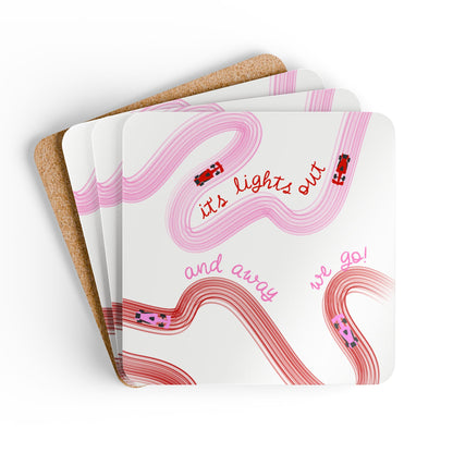 it's lights out and away we go coaster | corkwood coaster set