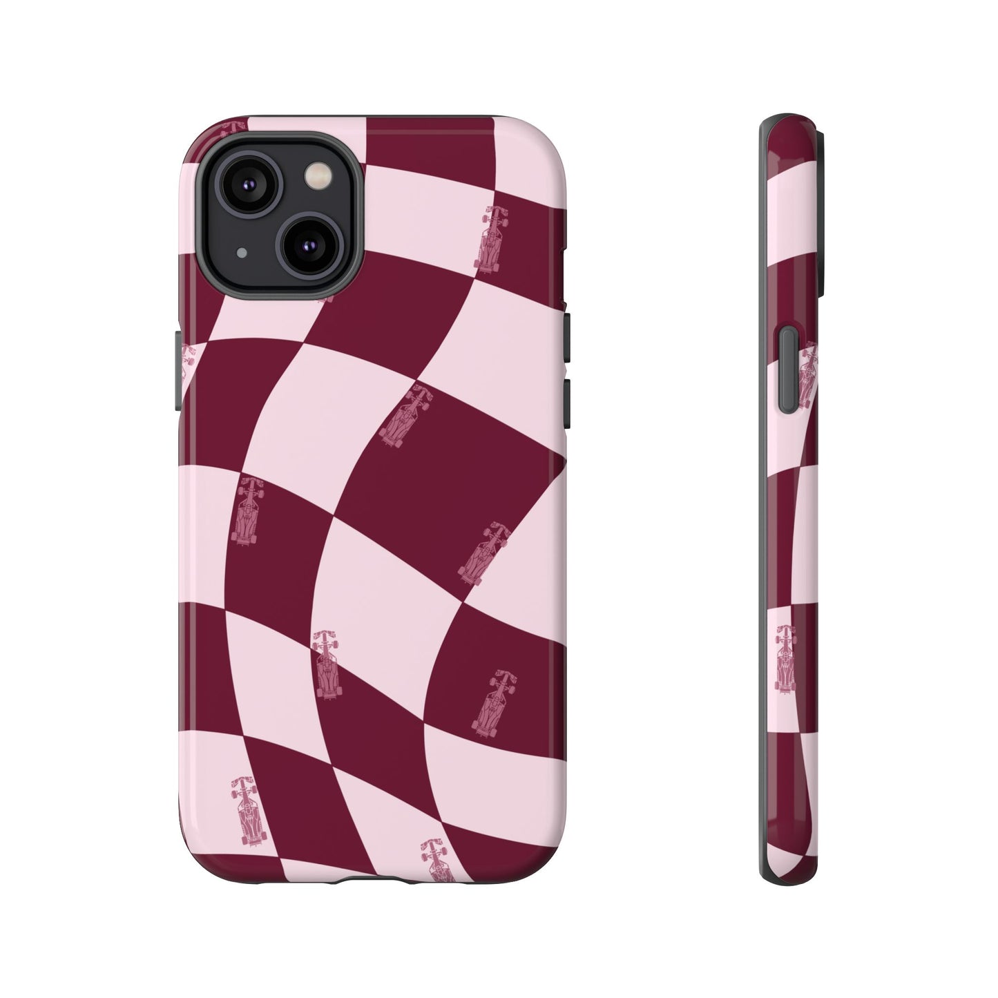 F1 Phone Case Pink Checkered Design, Trendy F1 Gift, Formula 1 Gift, Cute F1 Phone Case, Unique Formula One Phone Case