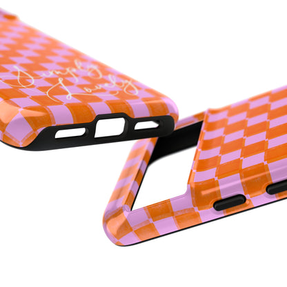 Simply Lovely Orange and Pink Checkered F1 Phone Case Design, Trendy F1 Gift, Formula 1 Gift, Cute F1 Phone Case